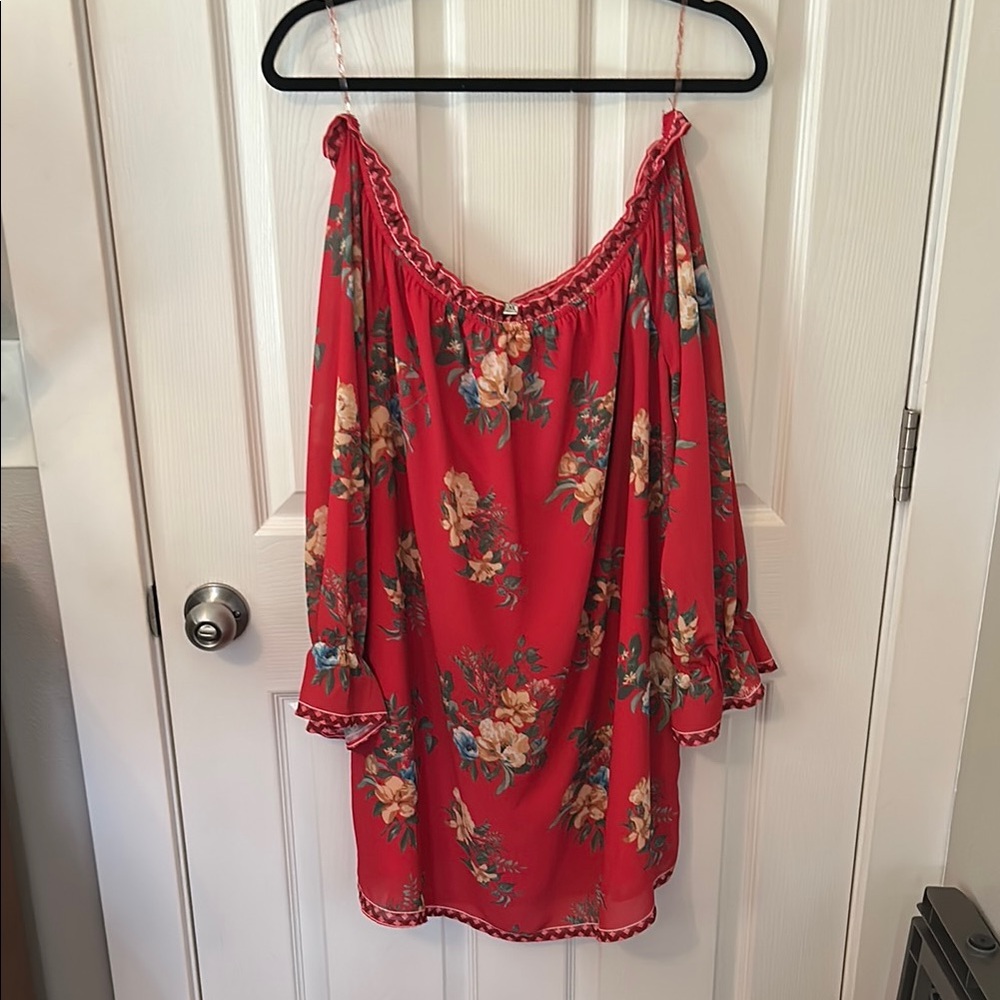Floral Off-Shoulder Red dress